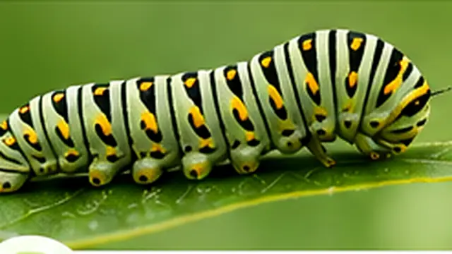 Green striped caterpillar with a segmented body for larval insect identification